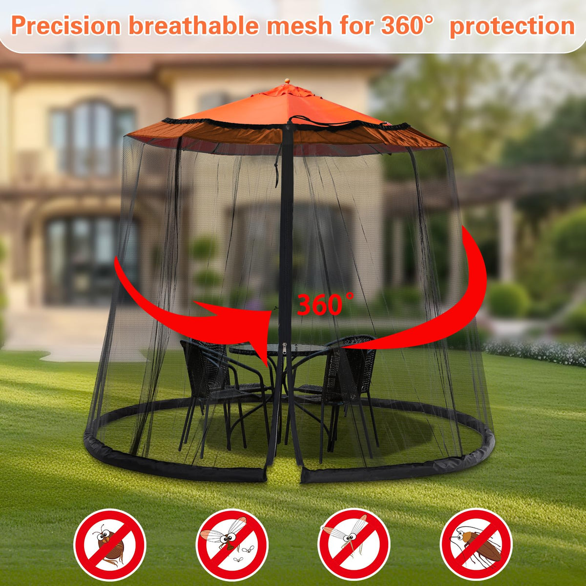 WANRU umbrella-net-zipper-closeup shows secure closure that blocks pests.