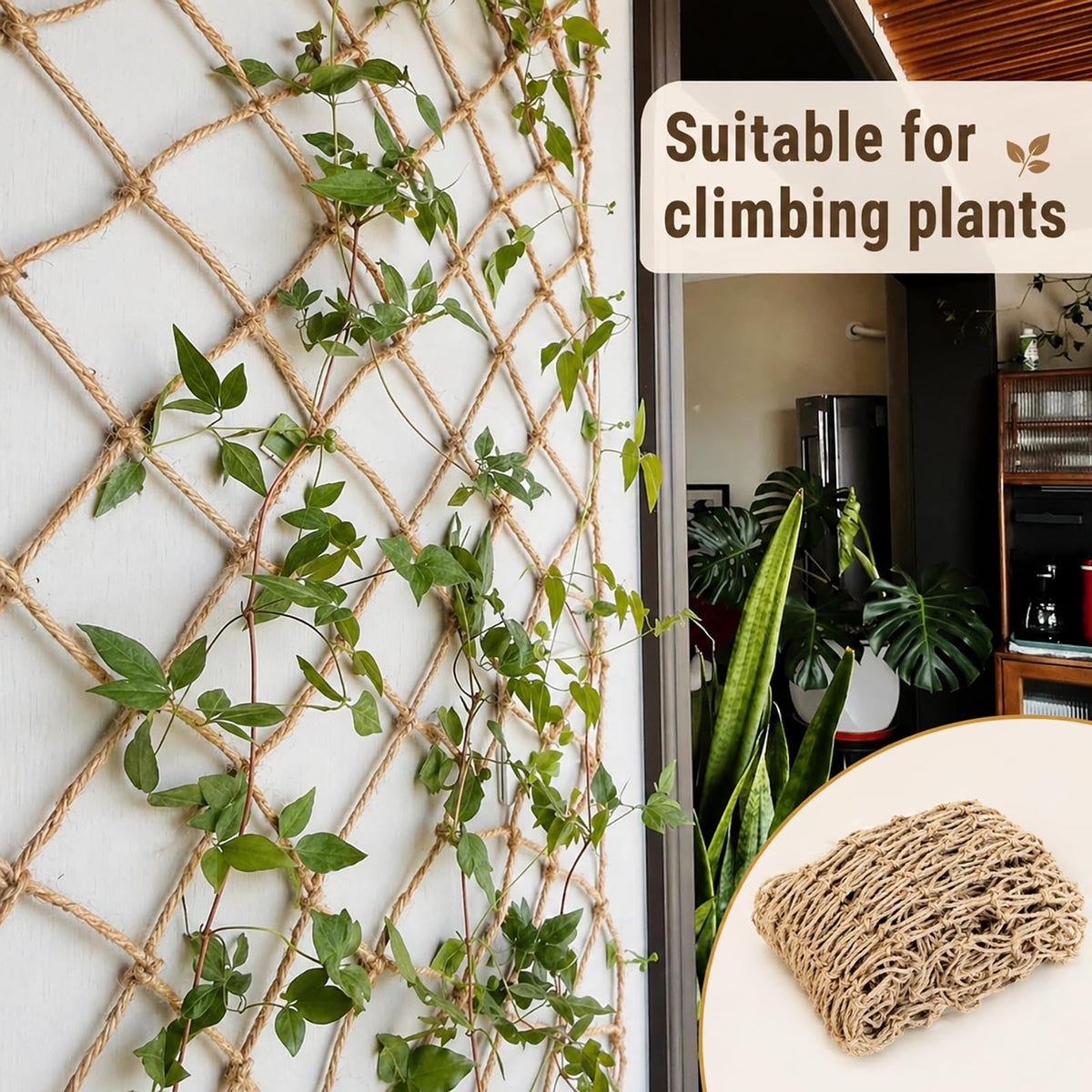 Wanseshyi heavy-duty jute netting supports heavy vines like tomatoes