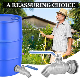 Wantmatch rain barrel spigot in use outdoors with garden hose