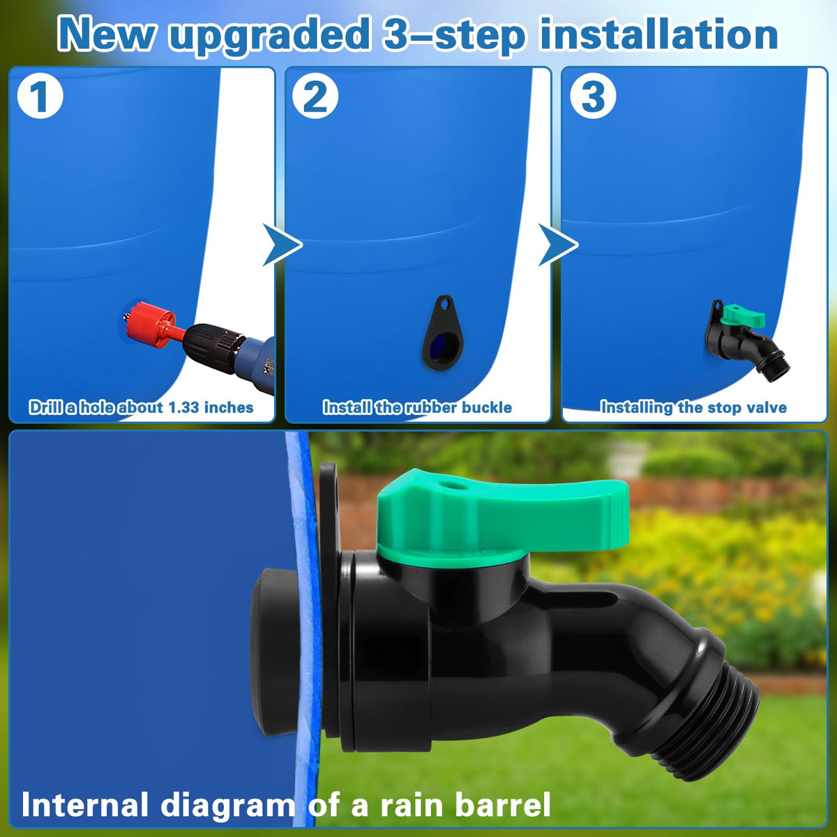 Wantmatch rain barrel spigot rotating switch enables easy open/close