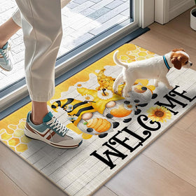 WARDOS Gnome Sunflower Doormat textured close-up showcases durable linen and non-slip backing