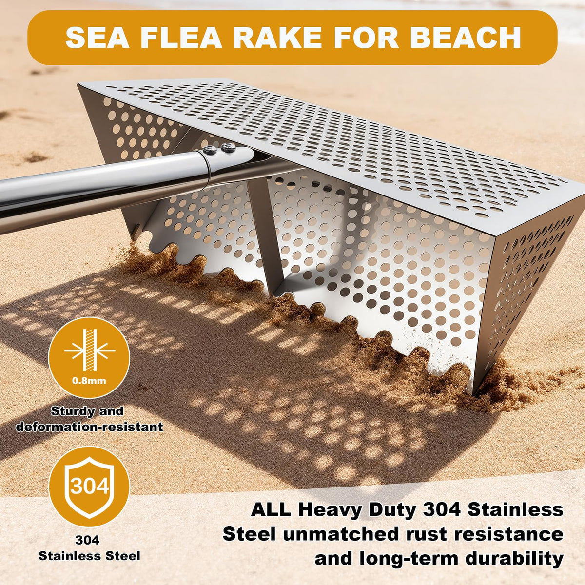 WARELOOR Sea Flea Rake 52-inch handle reduces bending during treasure hunting