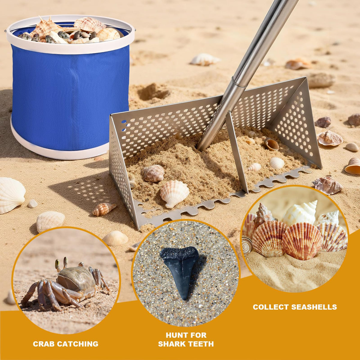 WARELOOR Sea Flea Rake includes portable 8L bucket for storage