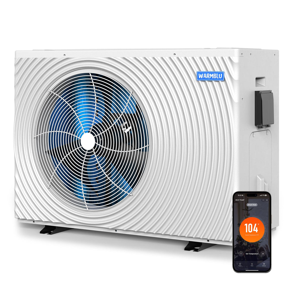 WARMBLU H18 exterior pool heat pump ready for outdoor installation with reliable heating.