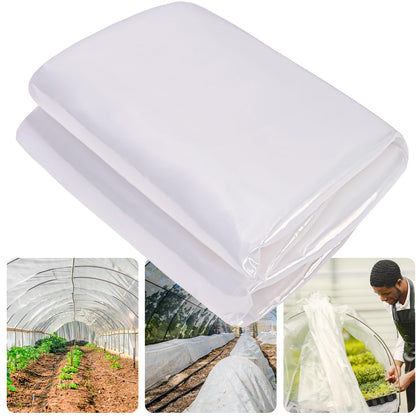 Warmfarm 6mil clear greenhouse film roll provides transparent coverage for versatile garden setups.