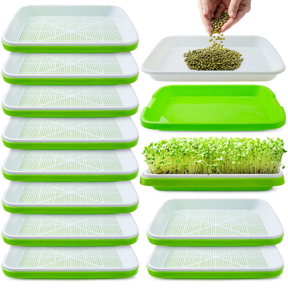 WarmFarm seed sprouter tray with drain holes enabling fast germination in a compact setup