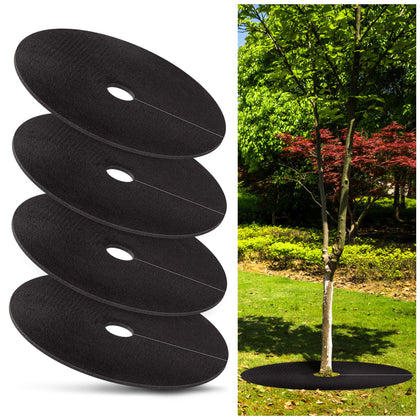 Warmfarm 32.5-inch tree mulch ring around a young tree, protecting the root zone.