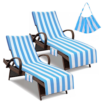 Warmiehomy lounge chair towel cover fully covers the chaise for poolside comfort.