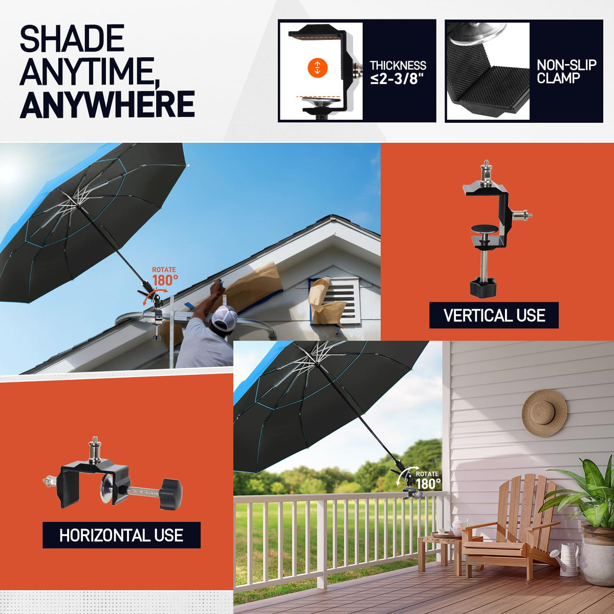 WARMOASIS 180degree adjustable canopy for flexible shade angles.