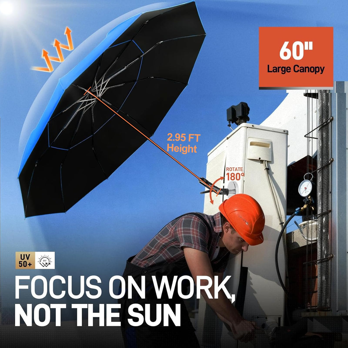 WARMOASIS 2in-1 sun and rain protection for HVAC sites.