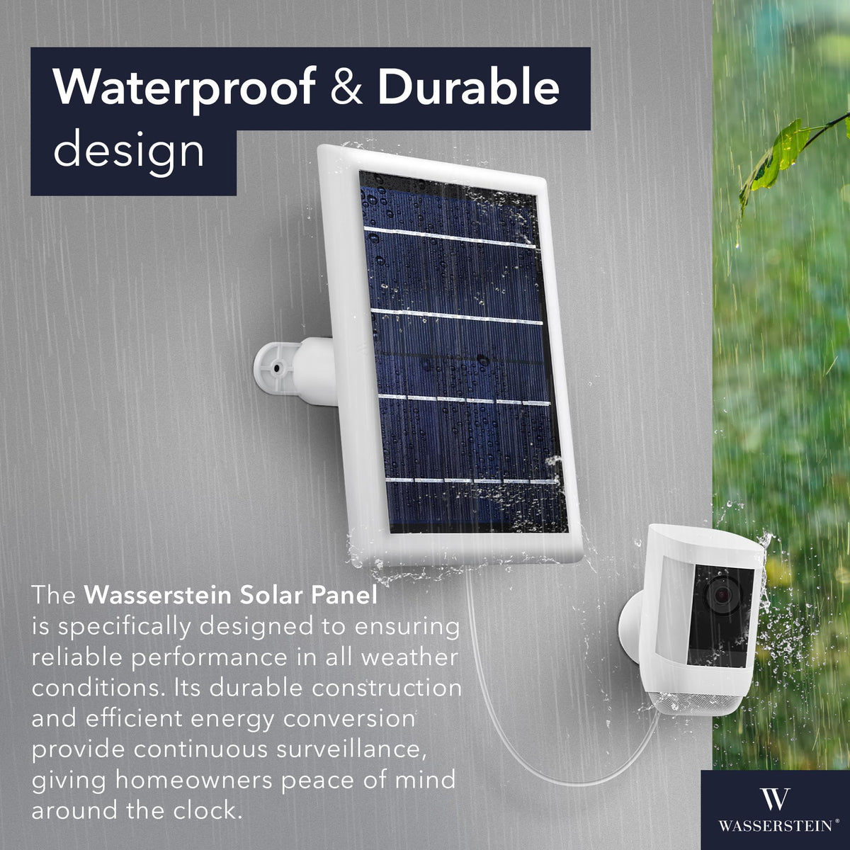 Wasserstein solar panel in use with Ring camera for continuous power