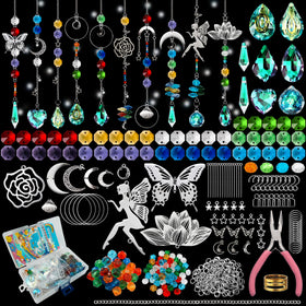 WASTROYAL sun catcher kit contents with crystals and charms for DIY decor.