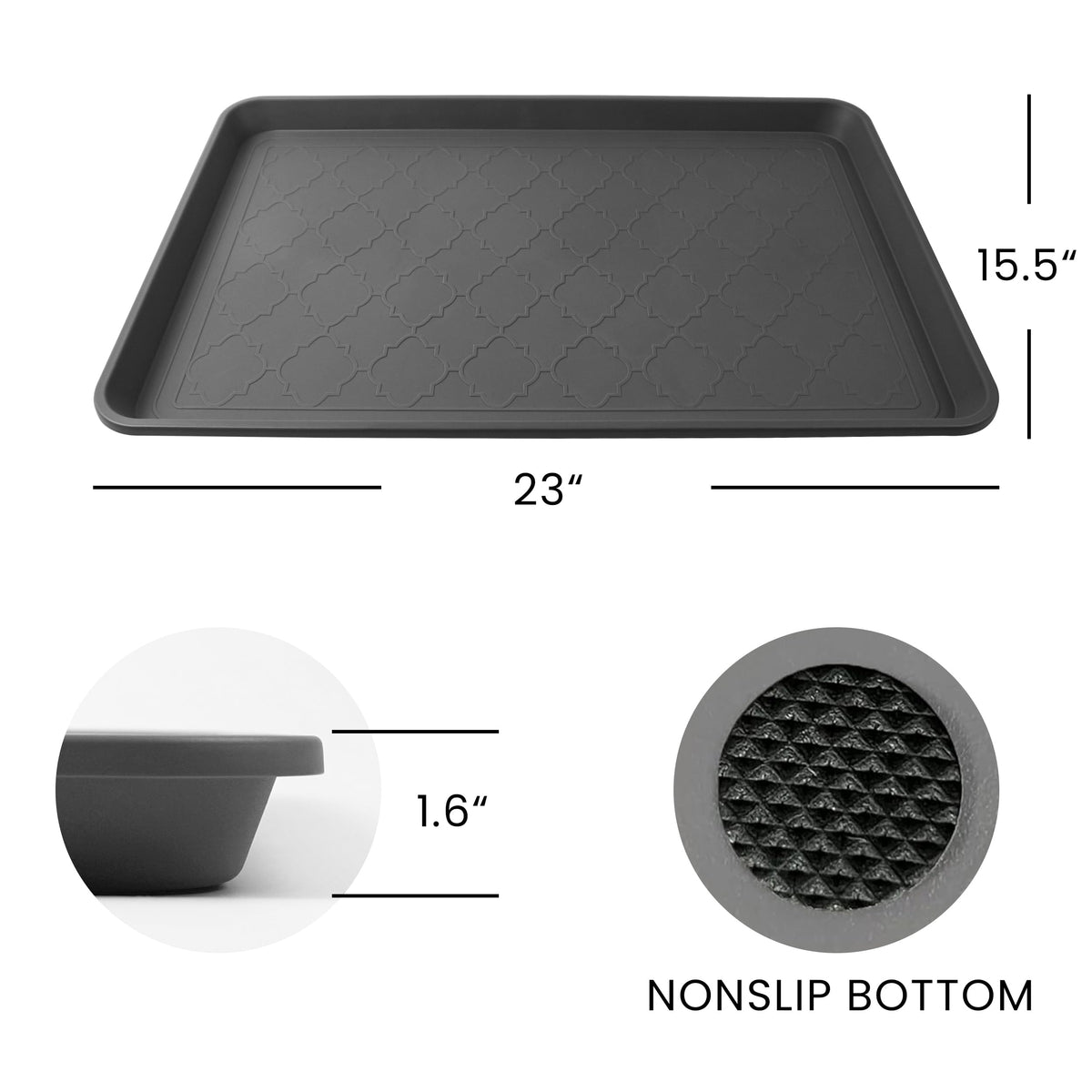 Wataniya Pet boot tray raised-edge contains splashes and mud for mess-free corners.