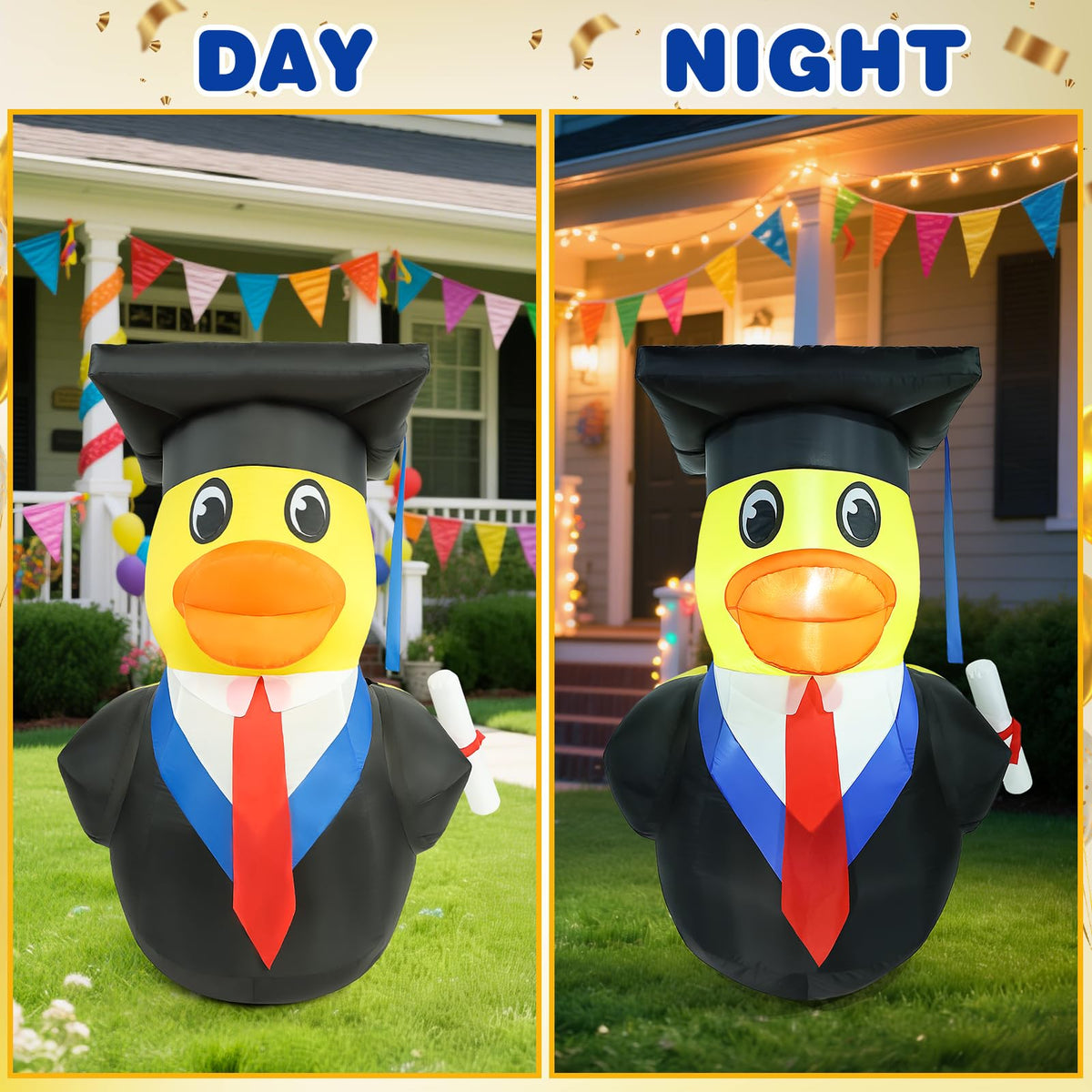 Watato bright LED-lit graduation duck enhances evening displays.