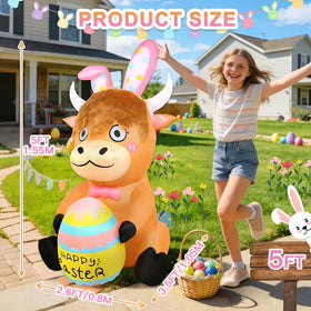 Watato Easter Highland Cow with bunny-ears inflatable for nighttime appeal