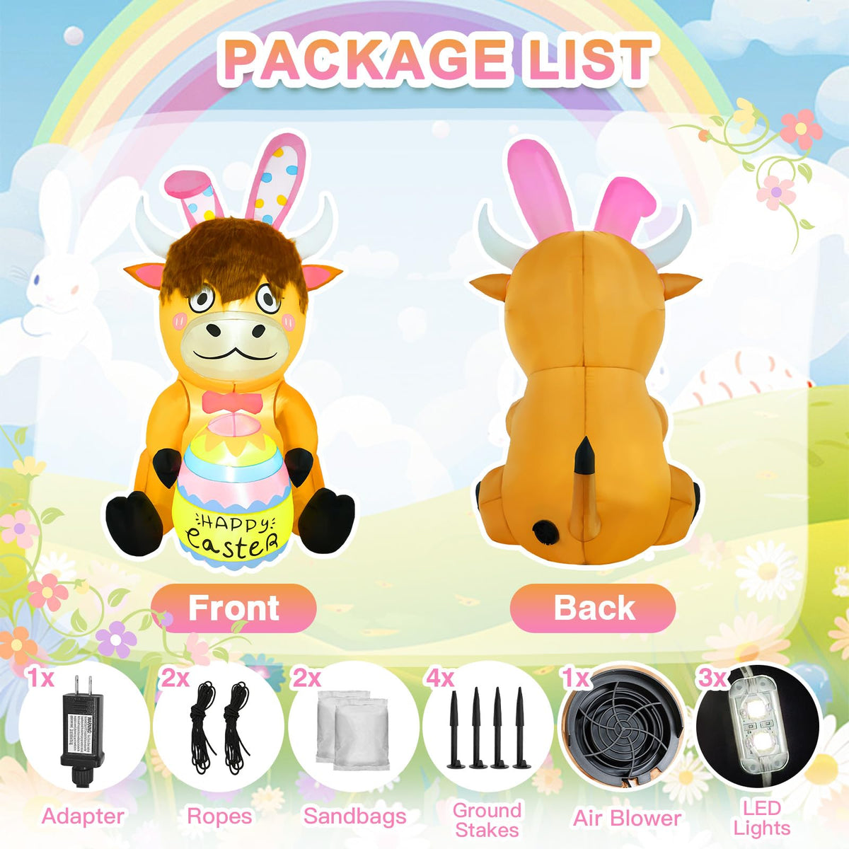 Watato Easter Highland Cow outdoor-yard decoration in vibrant colors