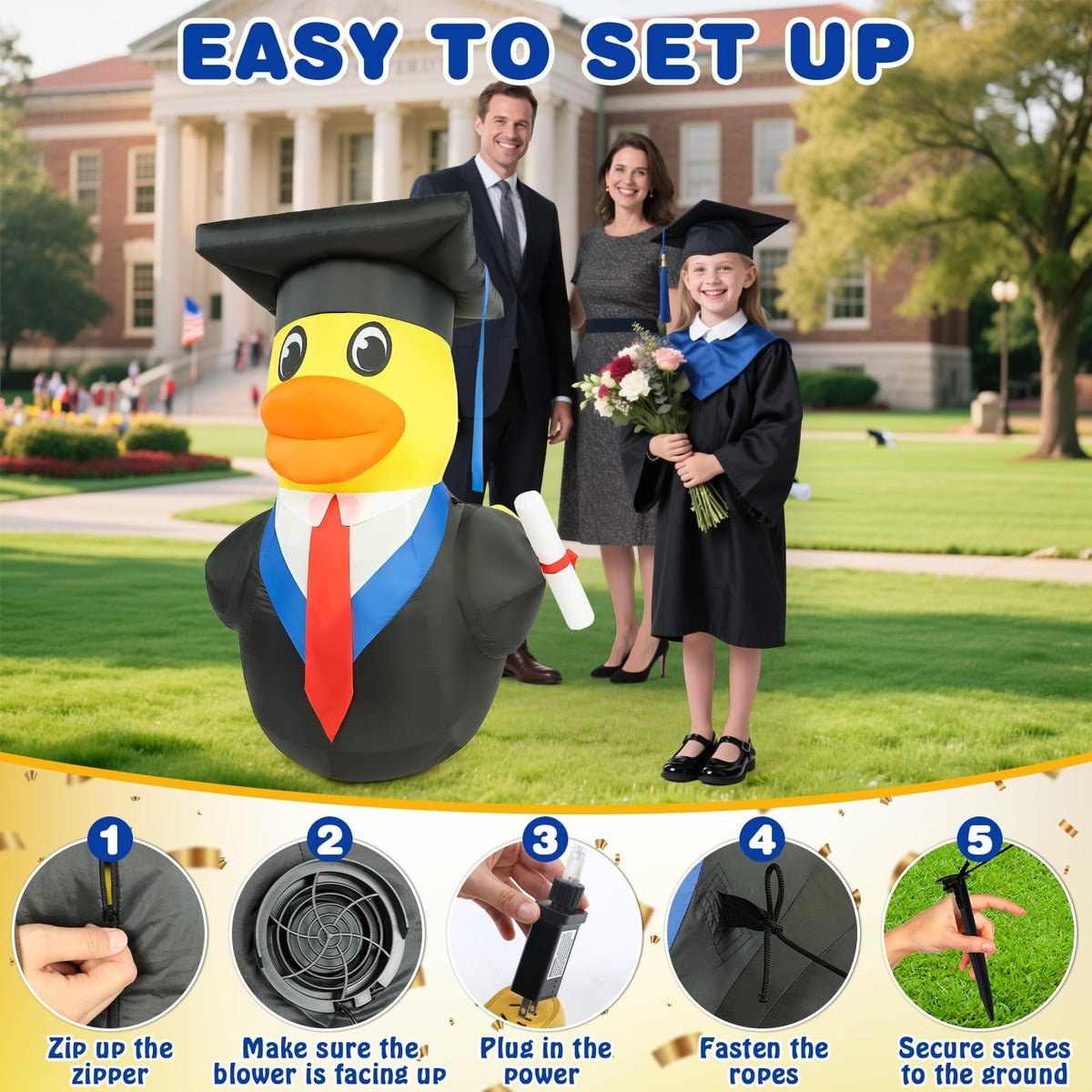 Watato outdoor graduation duck decor suitable for lawns, gardens, and campuses.