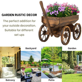 Watbick Wood Wagon Planter close-up showing grain finish and rust-free build.