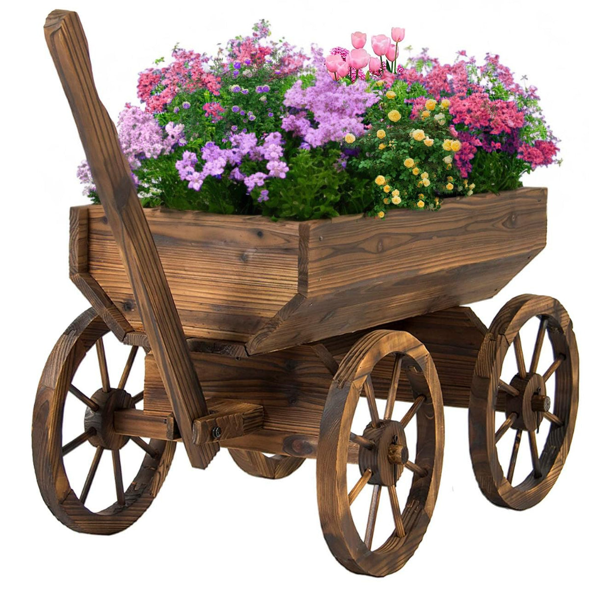 Watbick Wood Wagon Planter on outdoor setup with rustic fir wood and outdoor charm.