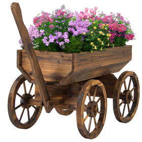 Watbick Wood Wagon Planter on outdoor setup with rustic fir wood and outdoor charm.