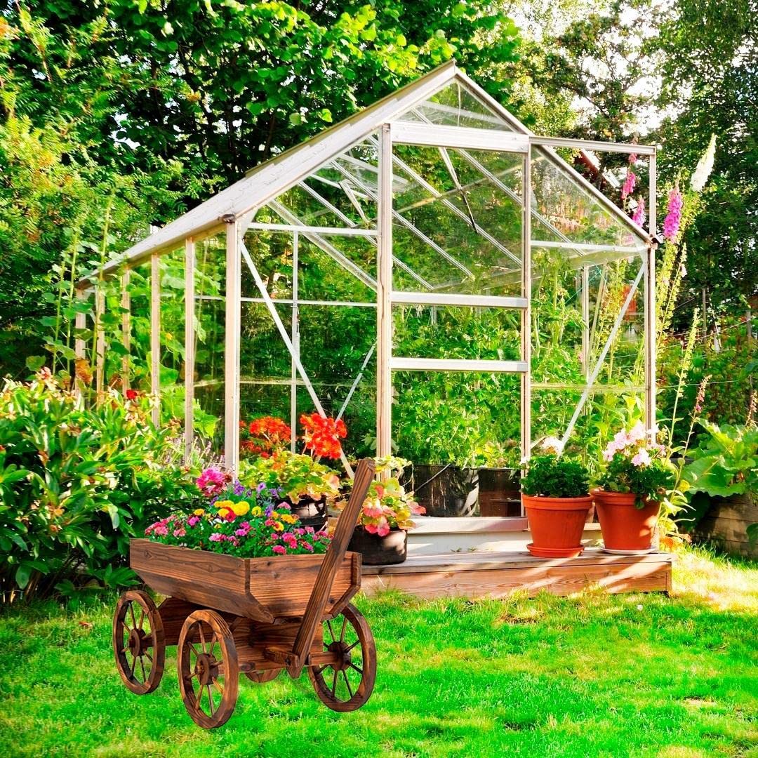 Watbick Wood Wagon Planter wheel detail highlighting sturdy design.