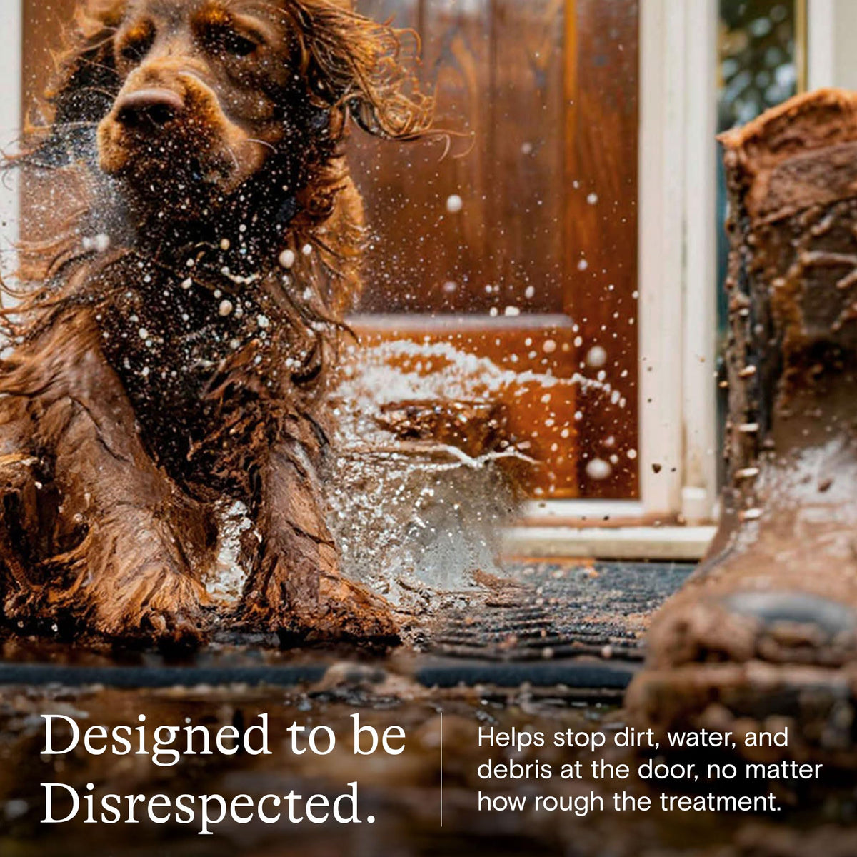 WaterHog Boxwood camel mat ideal for foyers and entryways.