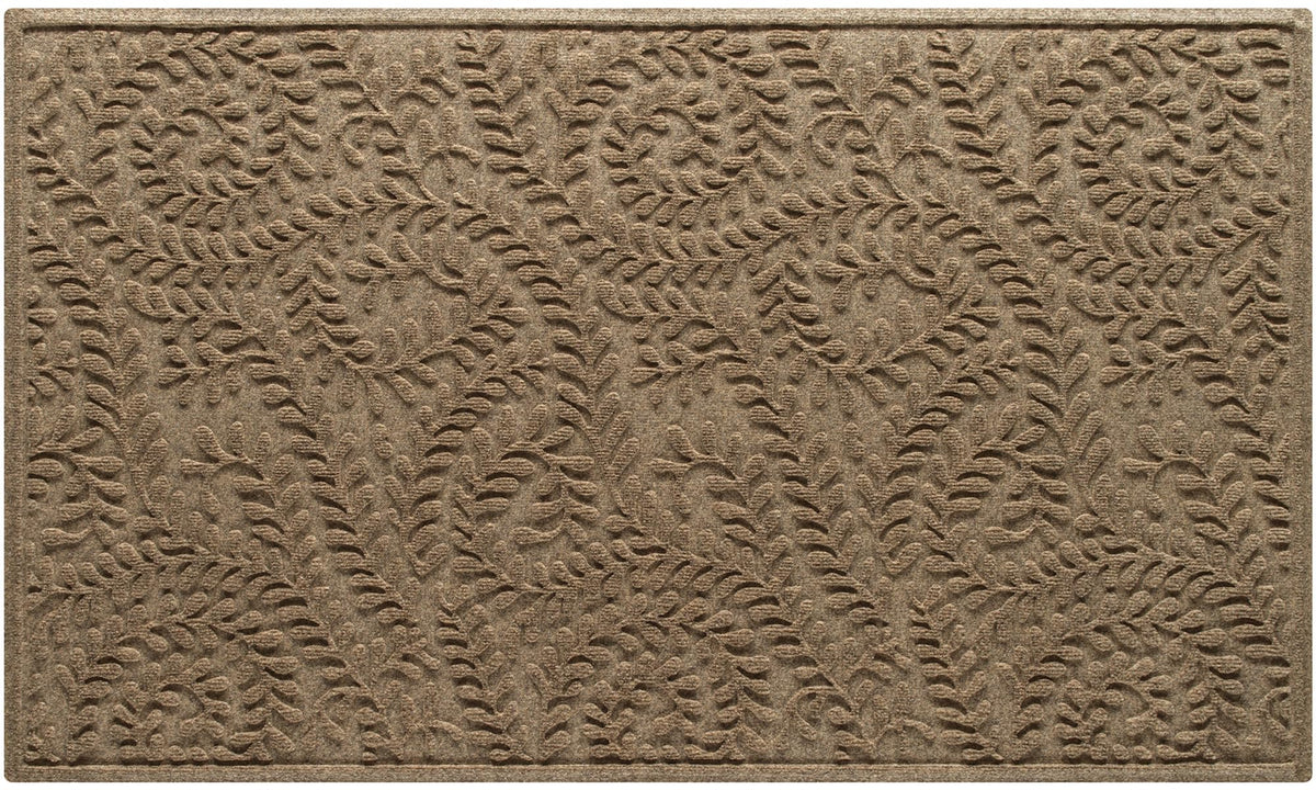WaterHog Boxwood front door mat in camel color with absorbent surface traps dirt at entry.