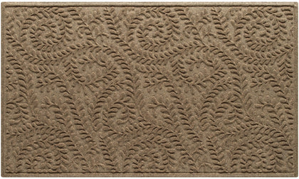 WaterHog Boxwood front door mat in camel color with absorbent surface traps dirt at entry.