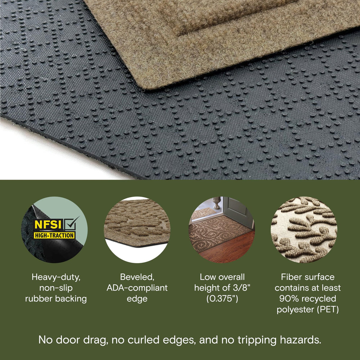WaterHog Boxwood with non-slip rubber backing stays in place.