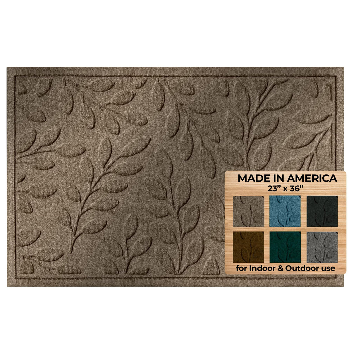 WaterHog leaf-design welcome mat in camel traps dirt at the threshold