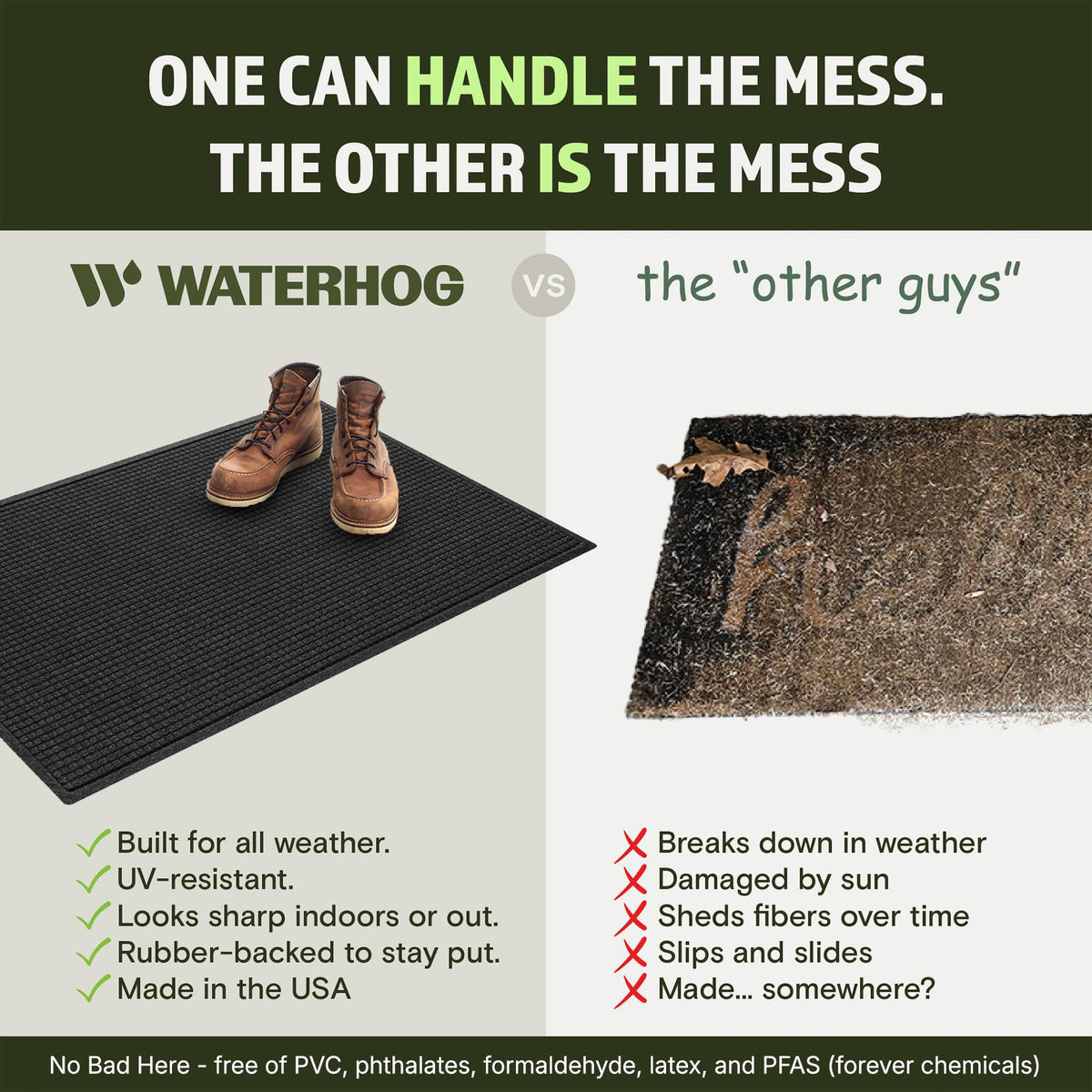 WaterHog Squares all-weather mat performs well indoors and outdoors.