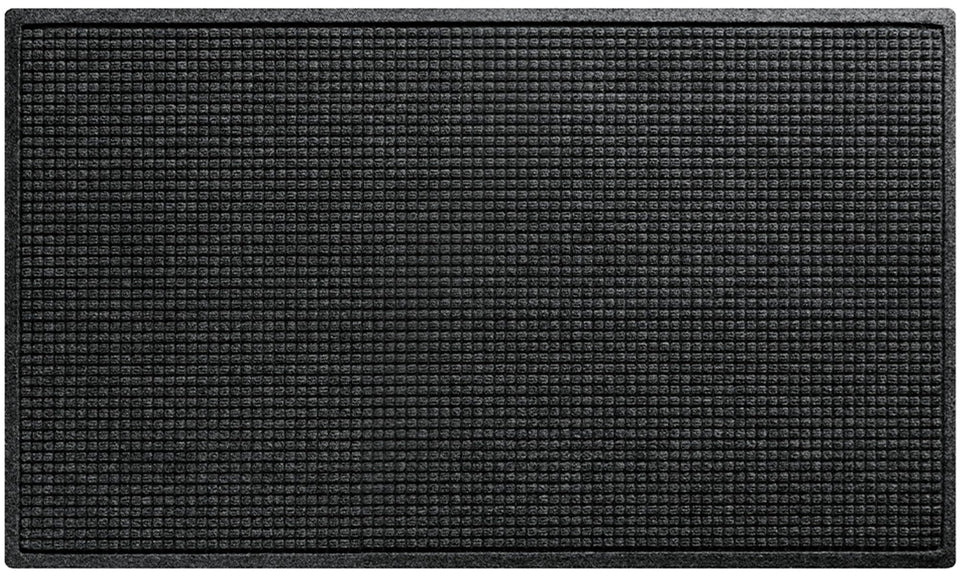 WaterHog Squares Front Door Mat near entrance traps moisture and dirt effectively.