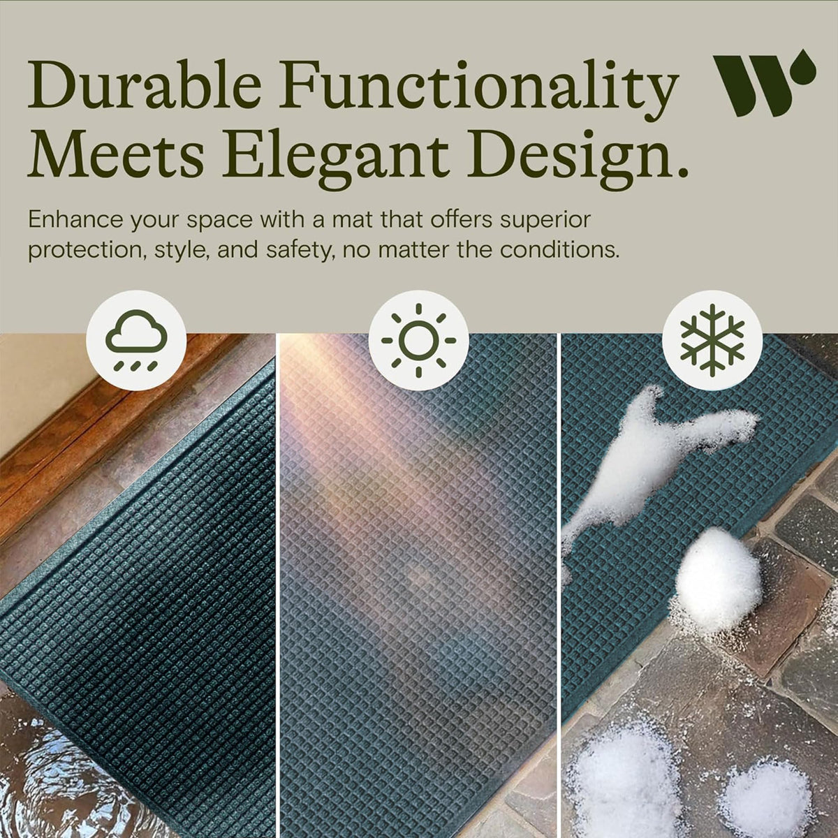WaterHog Squares USA-made mat uses recycled materials for sustainability.