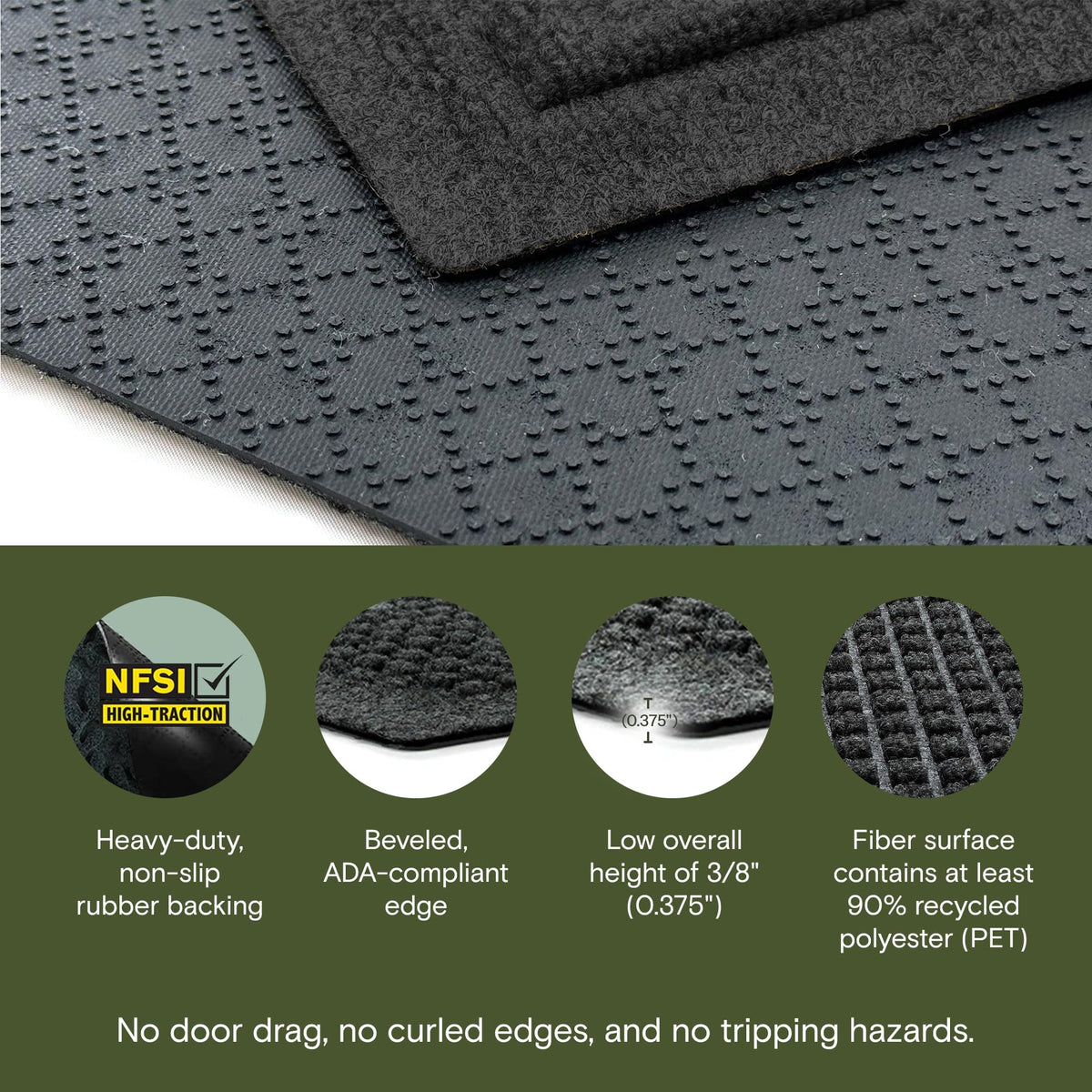 WaterHog Squares non-slip rubber backing grips floors securely.