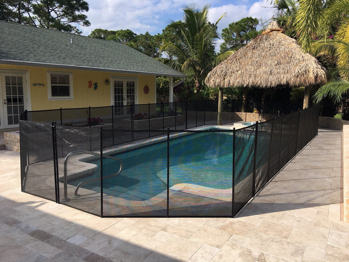 WaterWarden black pool gate with spring latch for easy adult access.