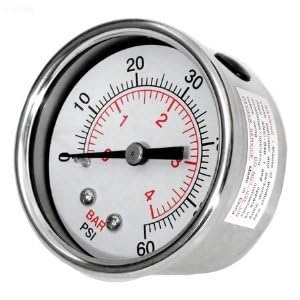 Waterway 830-4000SS pressure gauge dial close-up showing precise measurement