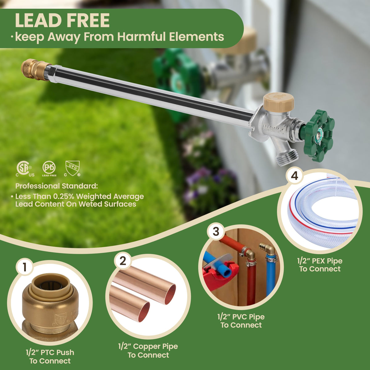 Watflow 3/4 in GHT hose bibb outlet for easy hose attachment.