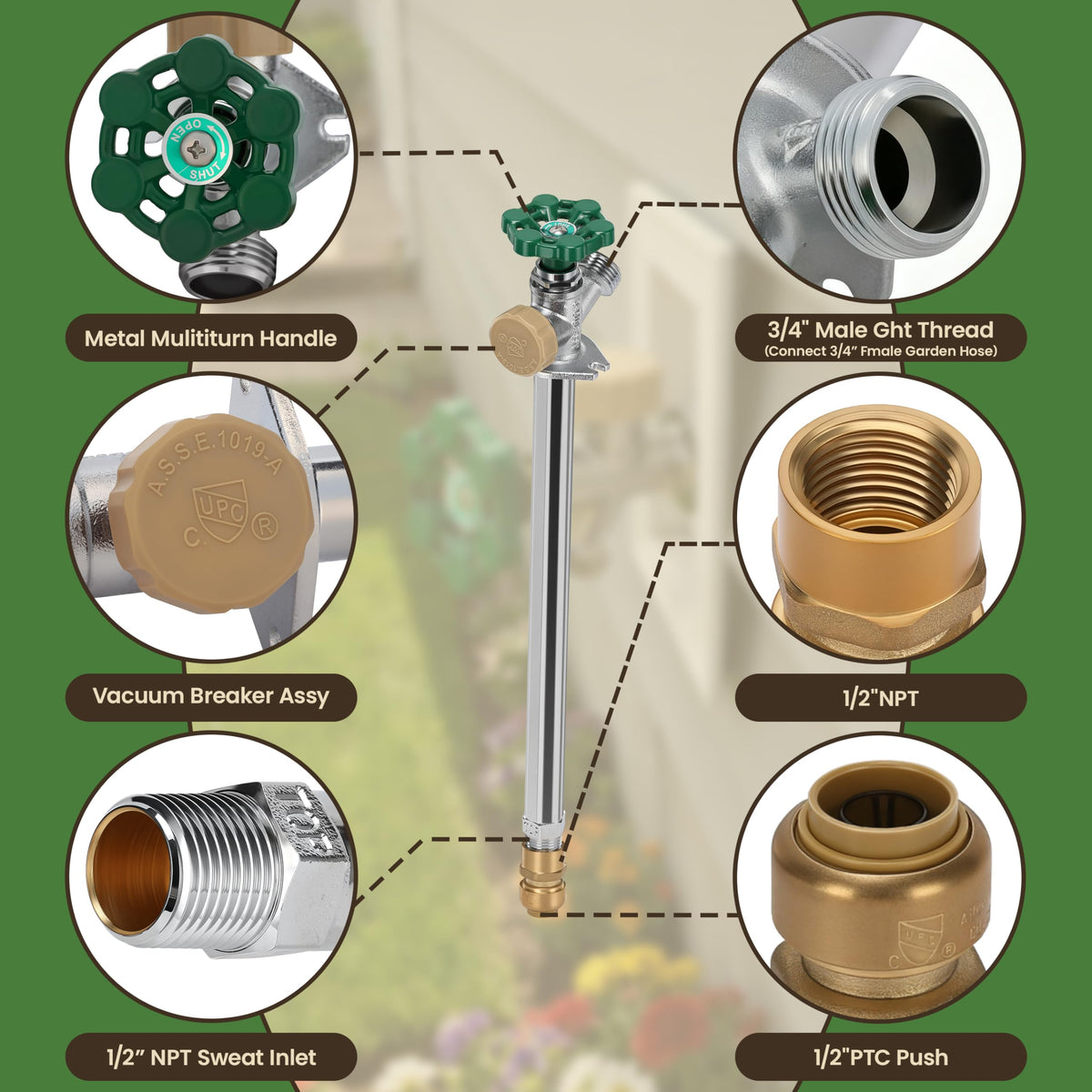 Watflow lead-free brass chrome finish detail for durable outdoor use.