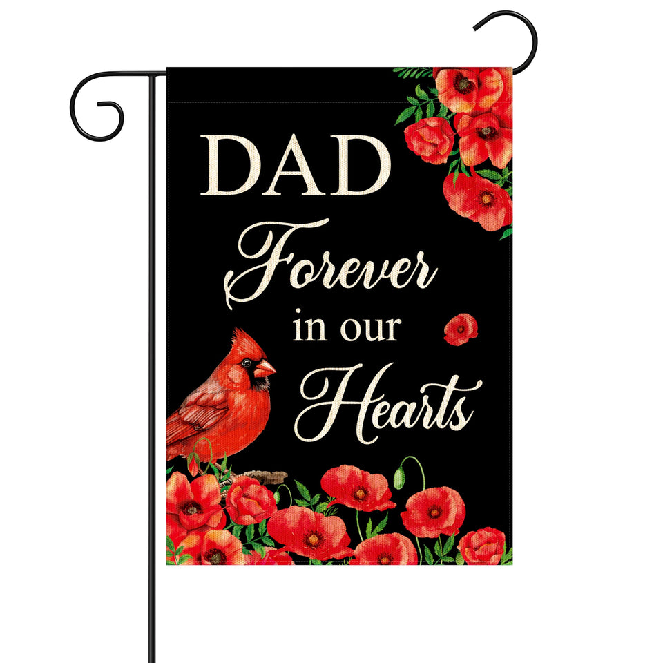 WATINC Dad Forever In Our Hearts flag with floral design for garden display.
