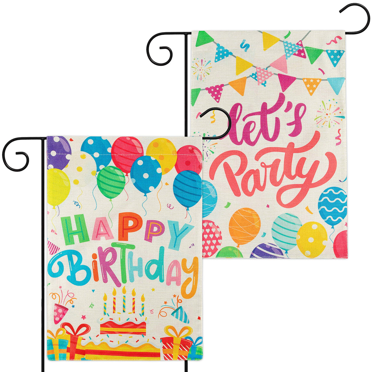 WATINC Happy Birthday flag double-sided with balloons for indoor or outdoor party decor.