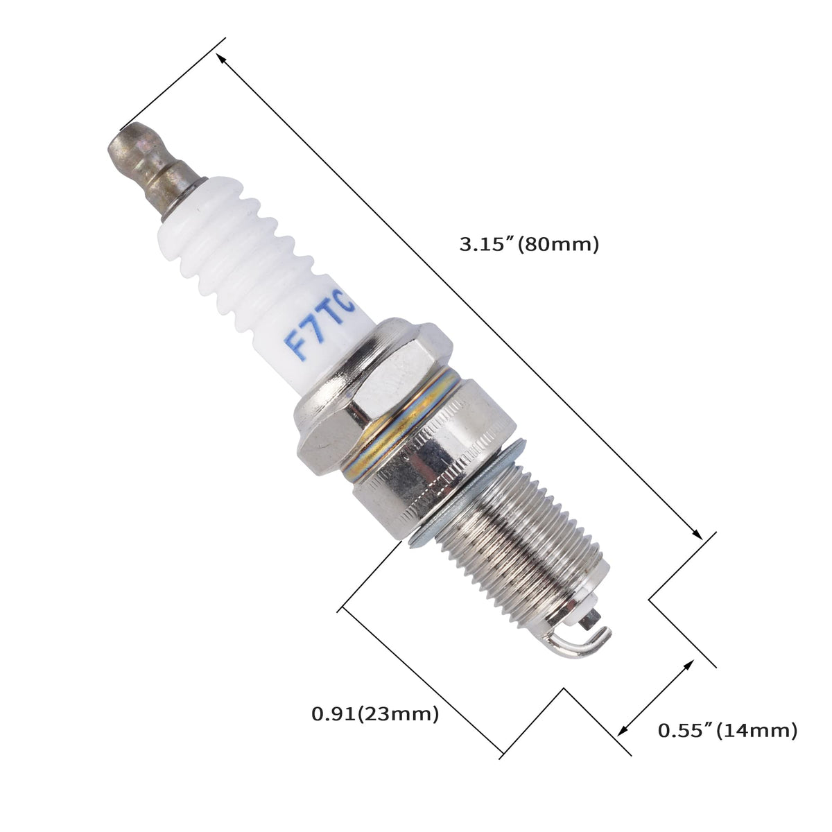 WATODAY F7TC spark plug in-engine view showing strong ignition.