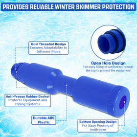 Wave Pool liquid filling hole shows easy antifreeze addition during pool closing.