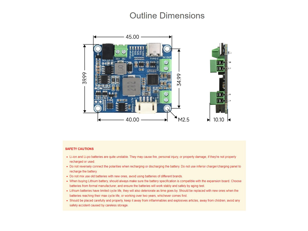 Waveshare Solar Power Manager-D status LEDs monitor panel and battery health.