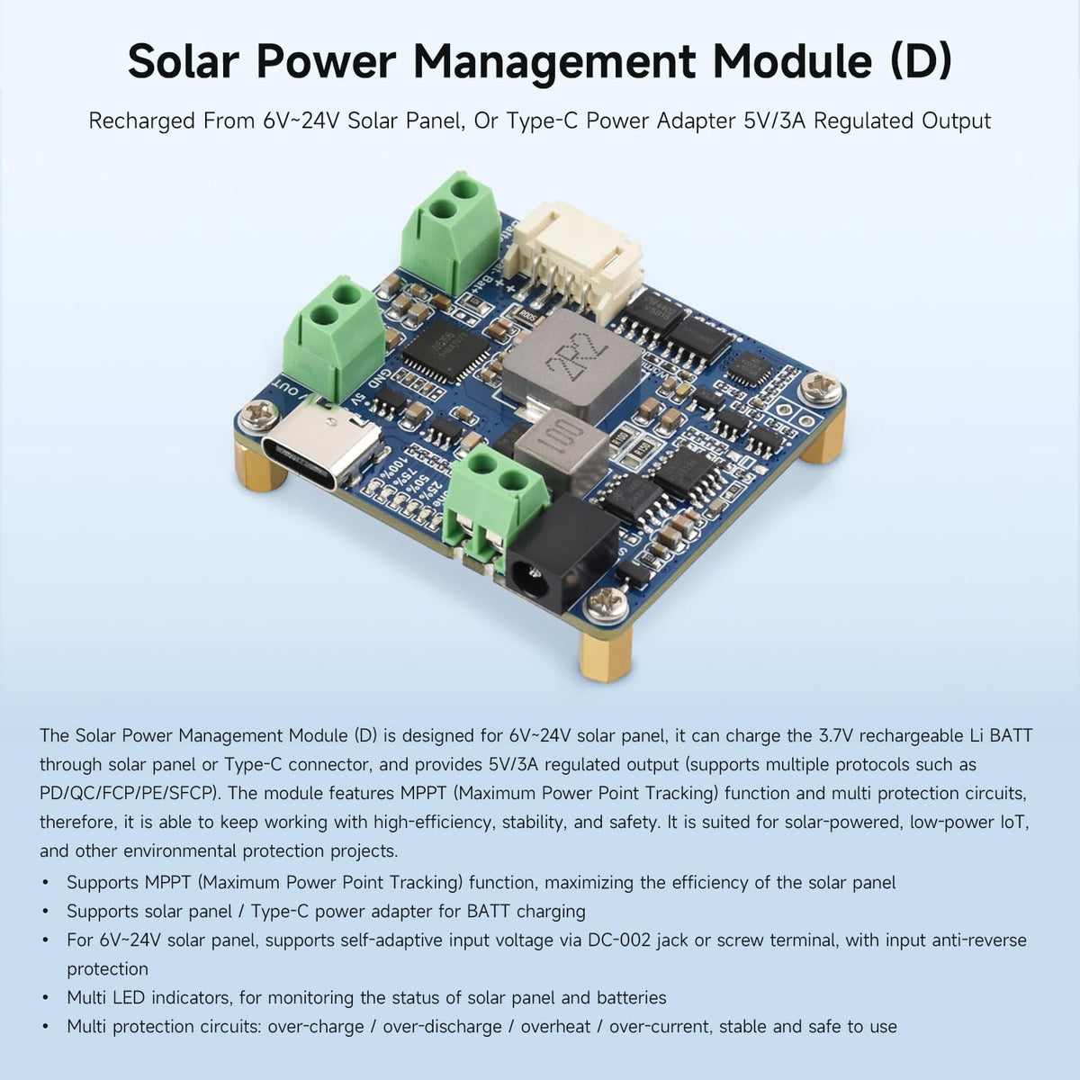 Waveshare Solar Power Manager Module D battery holder section for energy storage
