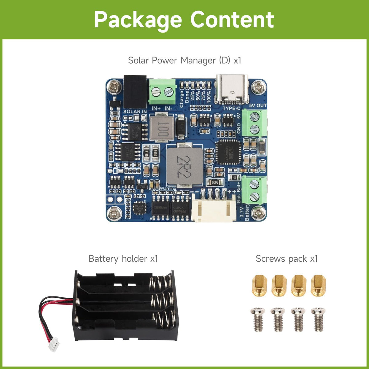 Waveshare Solar Power Manager Module D top ports for quick panel connections