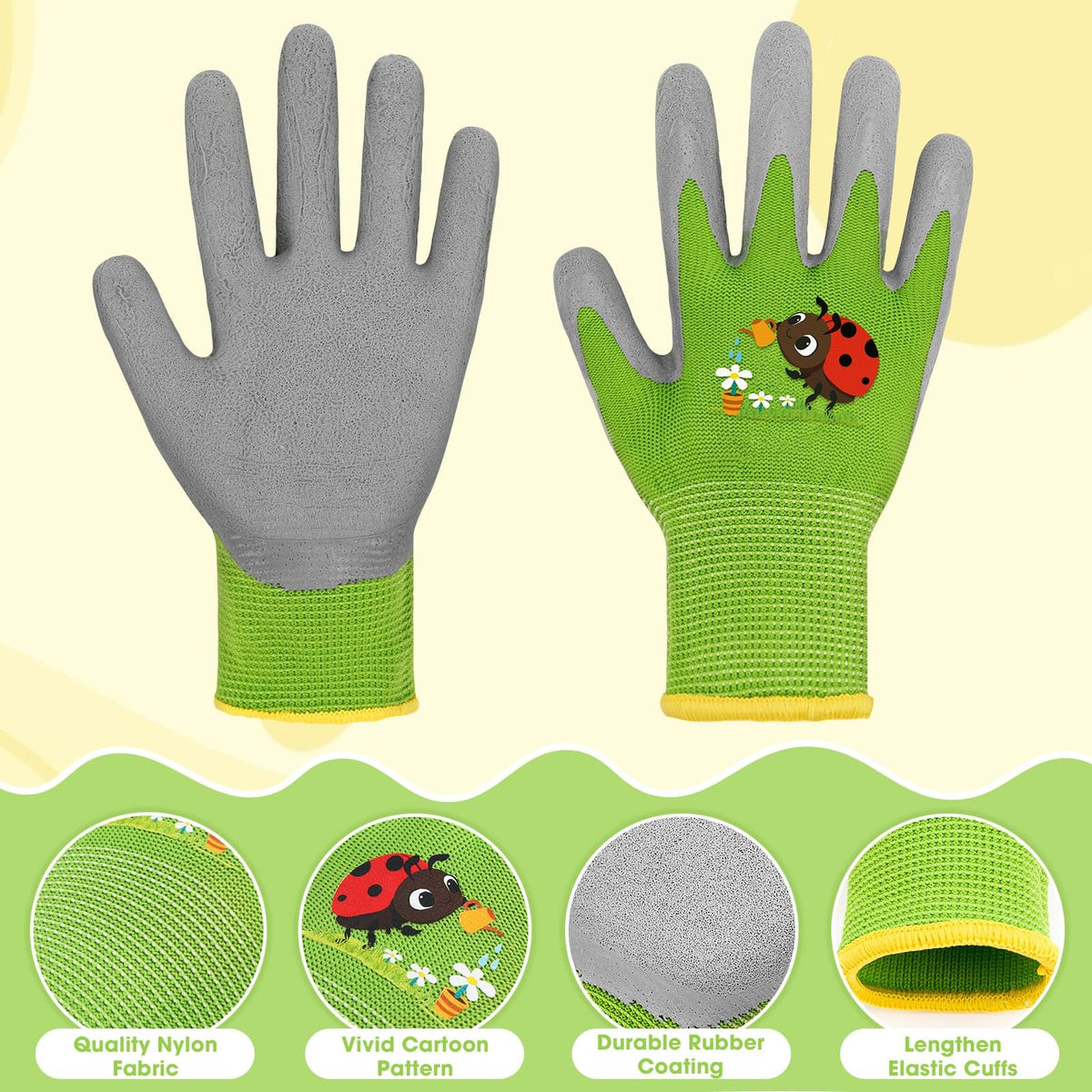 WAWSAM Kids Gardening Gloves latex-coated palm secure grip for tools