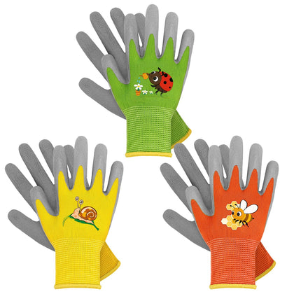 WAWSAM Kids Gardening Gloves orange insect pattern protection and play