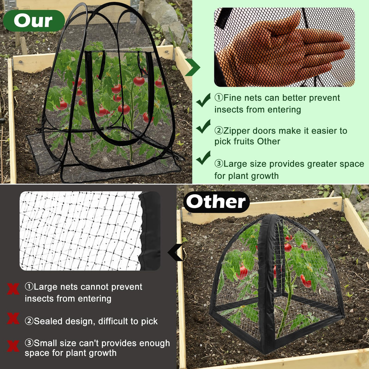 Waybas plant cage features a zipper door for easy plant care access.