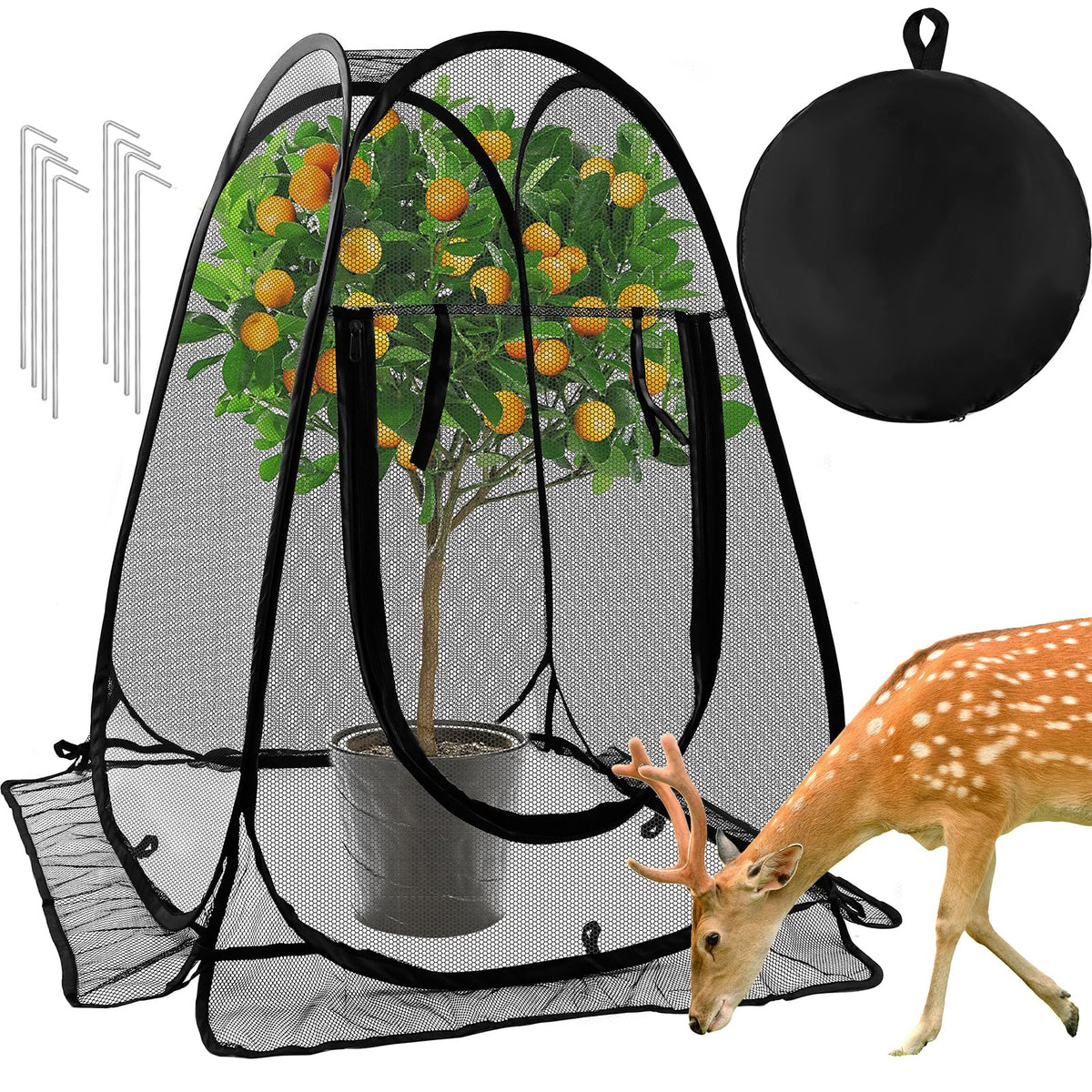 Waybas pop up mesh plant protector covering a garden bed to deter wildlife.