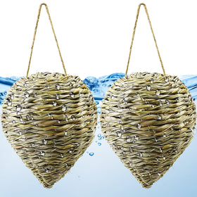 Waybas woven reed wasp nest hanging under eaves for outdoor display